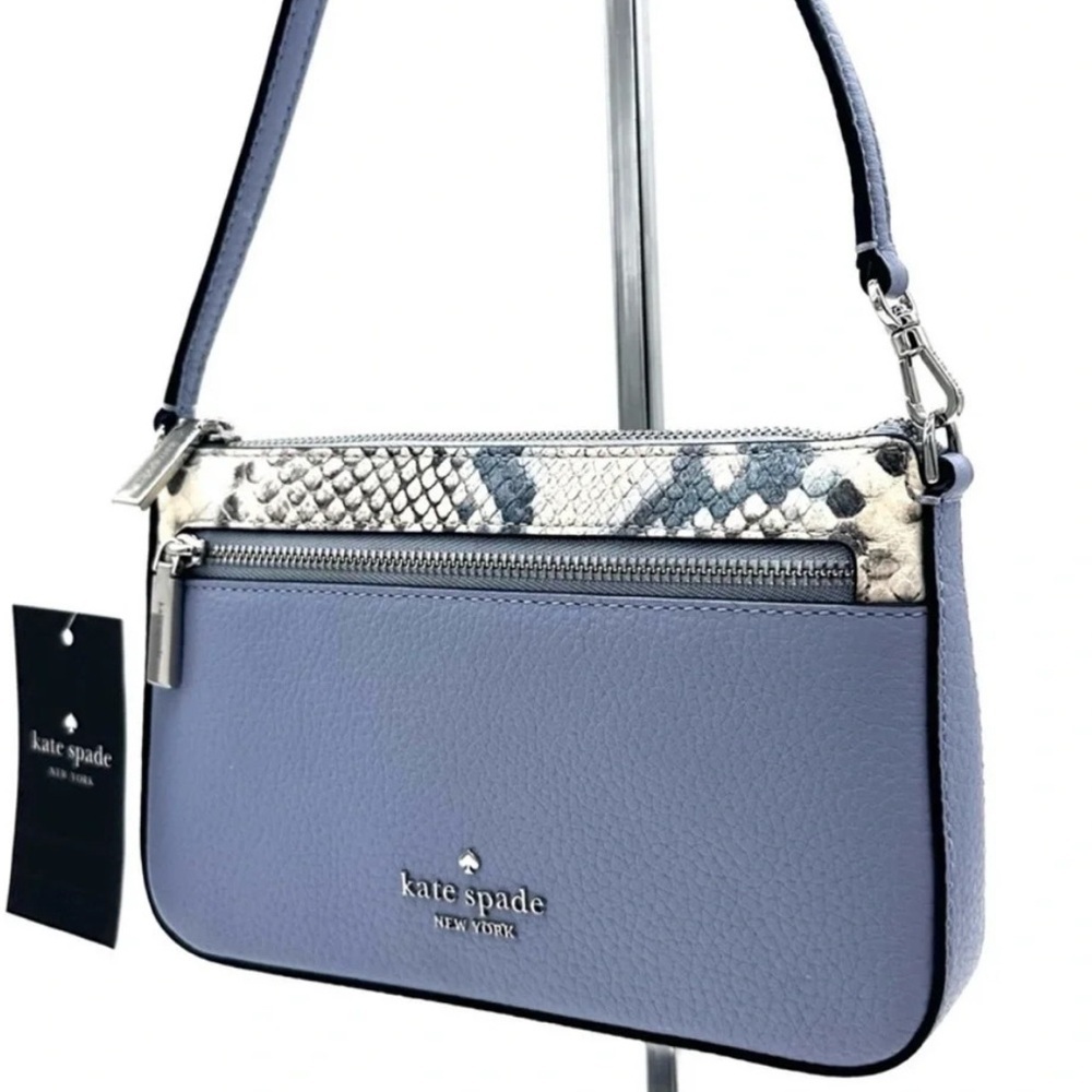 Kate Spade Leila Convertible Leather Mini Pachette Bag Snakeskin Blue